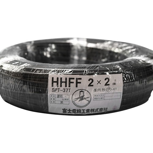 HHFF 2 x 0.75SQ ゴム平形コード 黒 100m巻